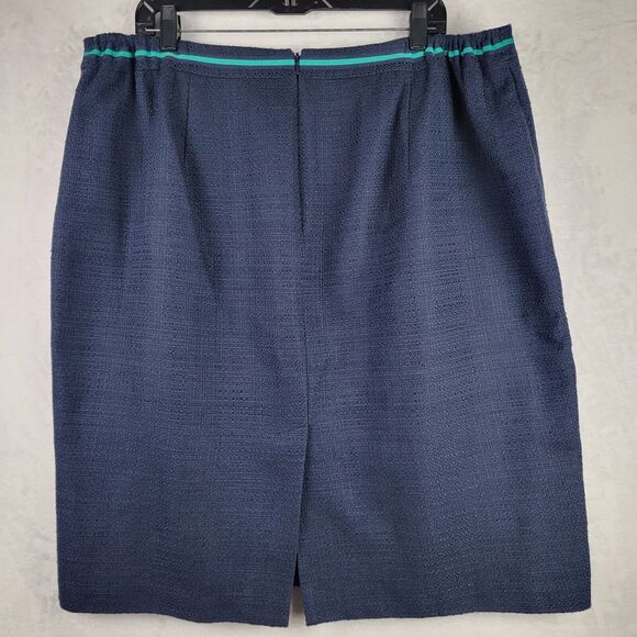 Talbots Skirt Size 18W Pencil Knee Length Zip Slit Green Trim Navy Tweed Office - Picture 4 of 9